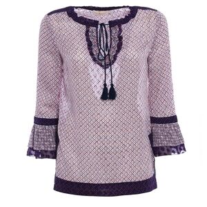 TORY BURCH GWENNA SILK BLEND RUFFLE SLEEVE BLOUSE TUNIC SIZE 10 EUC